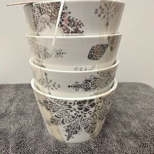 222 Fifth Platinum Lace Snowflake Soup/Cereal Bowls SET OF 4